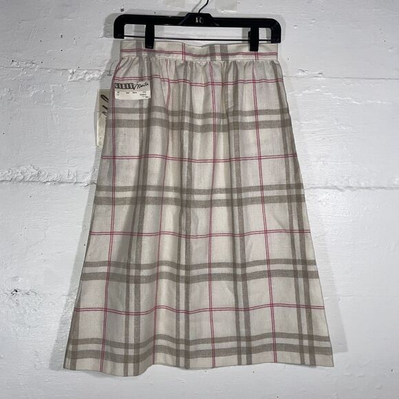 NWT Plaid A-Line Skirt Beige Pink Check Made in USA Size 10 Dead Stock 80s - Picture 6 of 14